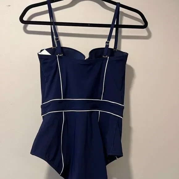 TORY BURCH LIPSI CONTRAST-TRIM ONE-PIECE BEST UNDERWIRE SWIMSUIT Size Medium - Picture 8 of 10